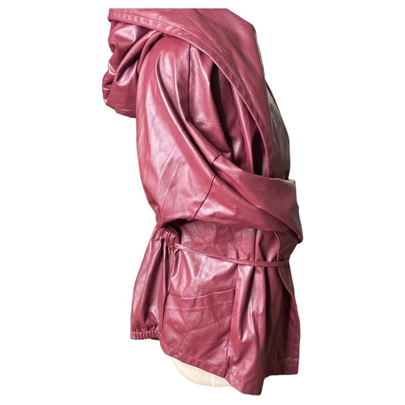 NWOT BURGUNDY Milan Runway LAMBSKIN Leather hooded jacket - Picture 3 of 16